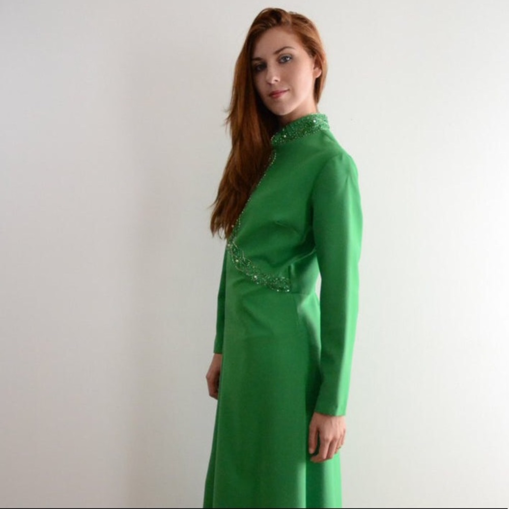 Vintage 1960s Green Maxi Dress
